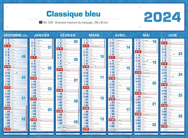 Calendrier bancaire, Classique Couleurs