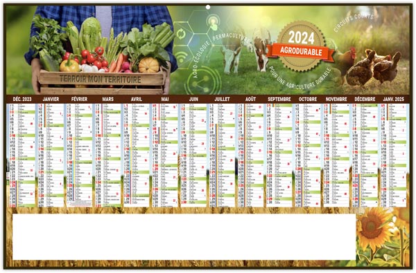 Calendrier bancaire 2024 - agrodurable - 650 x 405 mm