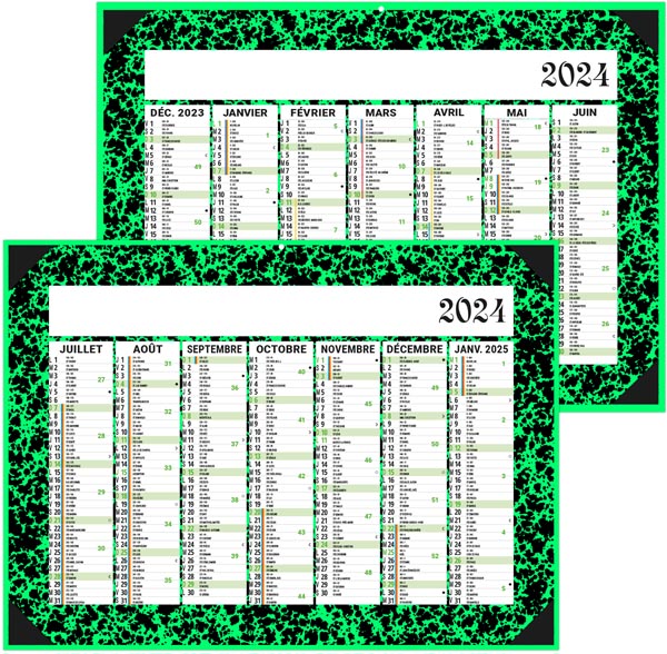 Calendrier annuel mural 2024 - 12 mois recto 4 saisons / carte Europe verso  - 43 x 55 cm sur