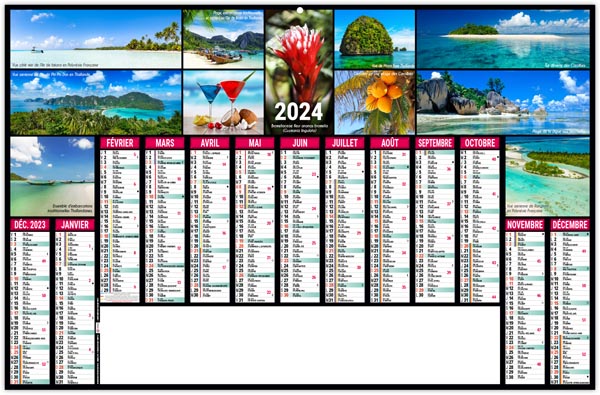Calendrier bancaire 2024 - france atolls - 445 x 285 mm