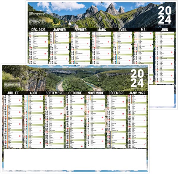 Calendrier bancaire 2024 - liberté auvergne-rhône-alpes - 270 x 208 mm