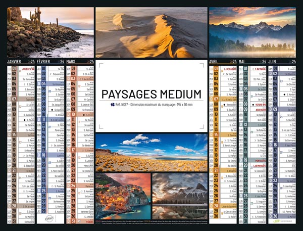 Calendrier bancaire Paysages Medium publicitaire