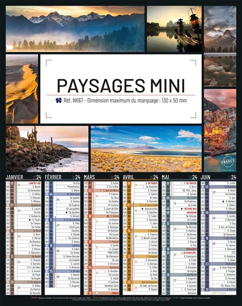 Calendrier bancaire Paysages Mini publicitaire