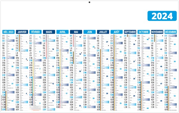 Calendrier bancaire personnalisable 2024 - ecomax bleu - 650 x 405 mm