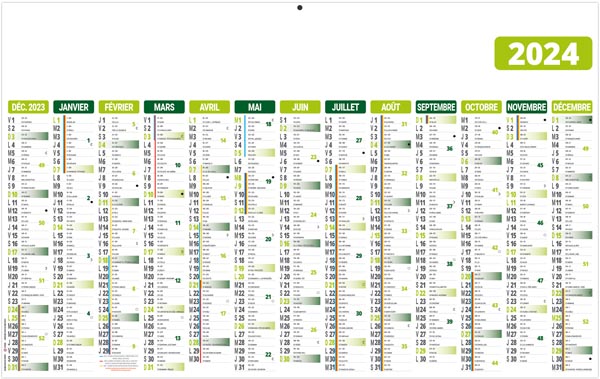 Calendrier bancaire personnalisable 2024 - ecomax vert - 650 x 405 mm