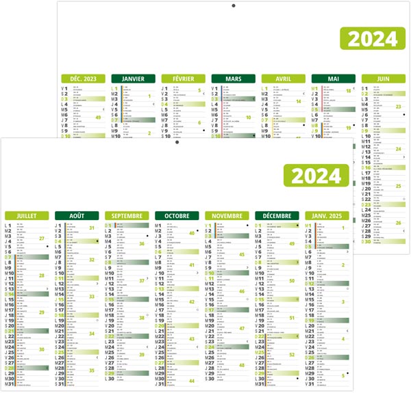 Calendrier bancaire personnalisable 2024 - gameco vert - 430 x 335 mm