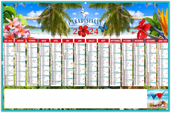 Calendrier bancaire personnalisable 2024 - paradisiaque - 445 x 285 mm
