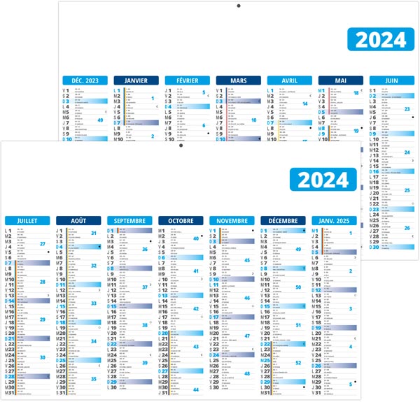 Calendrier bancaire personnalisé 2024 - gameco bleu - 430 x 335 mm