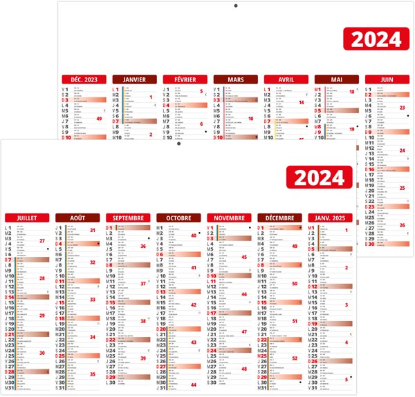 Calendrier bancaire personnalisé 2024 - gameco rouge - 430 x 335 mm
