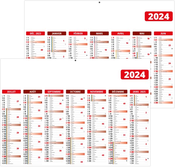 Calendrier bancaire rouge - 32 x 42 cm - 2024 pas cher