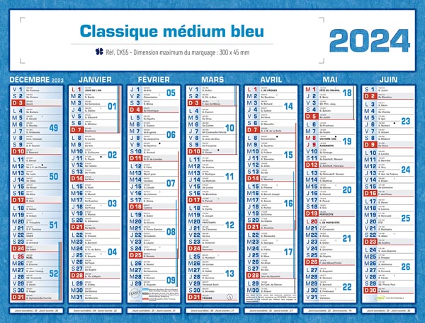 Calendrier bancaire publicitaire classique, Classique Medium