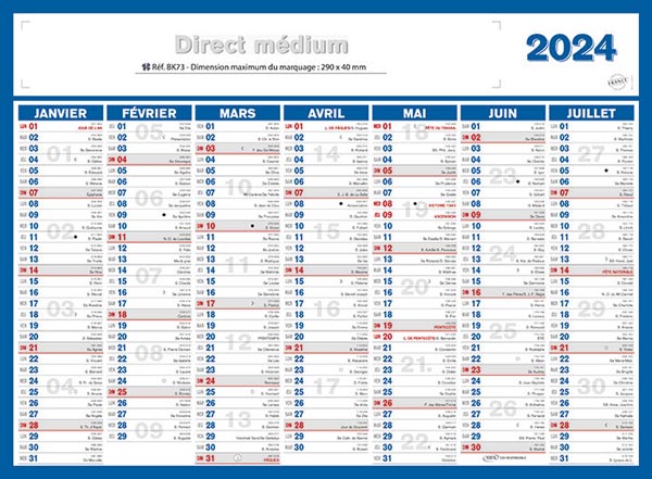 Calendrier bancaire publicitaire entreprise, Medium Direct