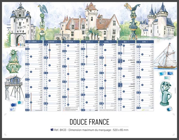 Calendrier bancaire publicitaire peinture France, Paysage France