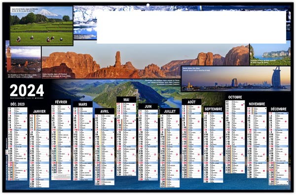 Calendrier bancaire publicitaire 2024 - tour du monde - 650 x 405 mm