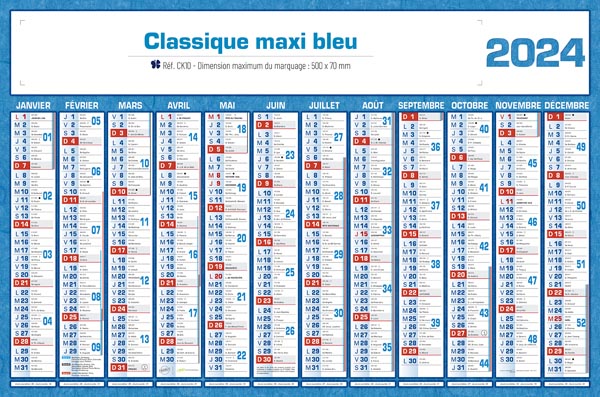 Calendrier bancaire, Classique Maxi