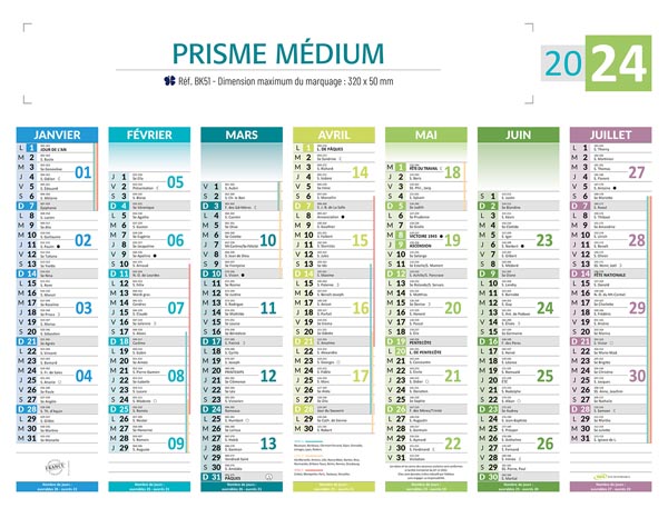 Calendrier de banque bleu 2024, 430 x 335 mm - Agenda année civile - Creavea