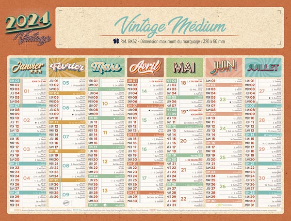 Calendrier de banque publicitaire déco, Vintage Medium