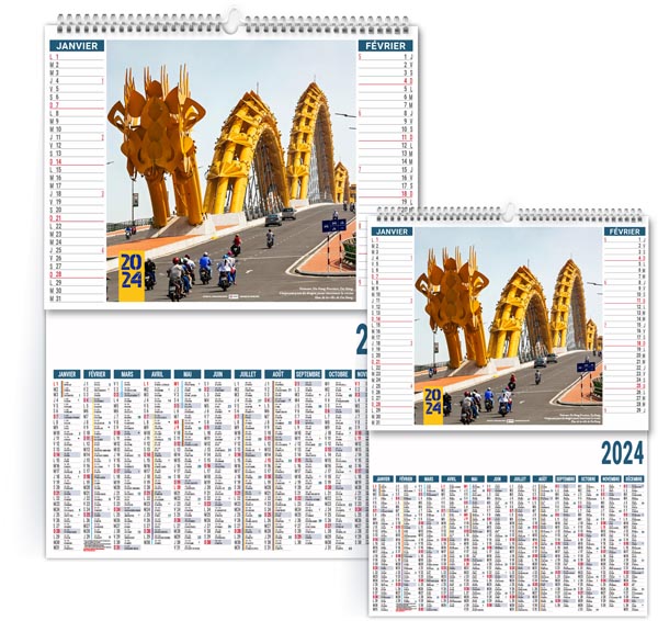 Calendrier entreprise 2024 - 2 en 1 tous sur le pont - 480 x 700 mm