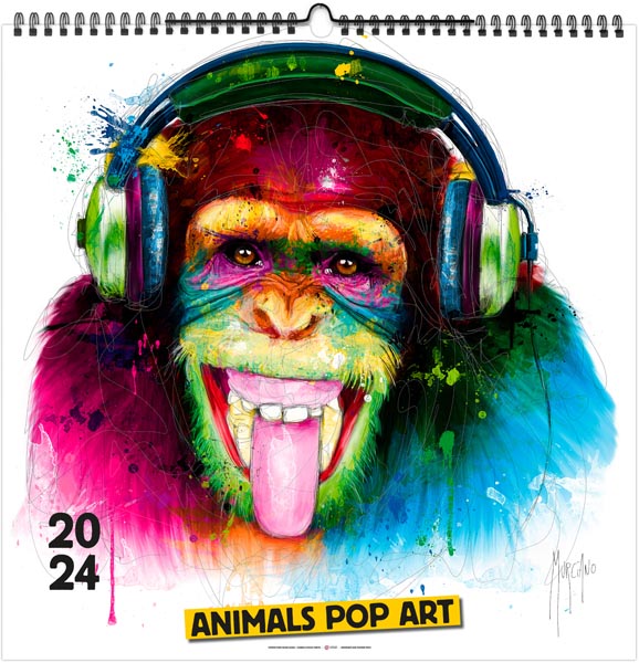 Calendrier illustré 2024 - animals pop'art - 480 x 480 mm