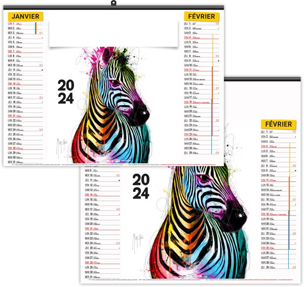 Calendrier illustré 2024 - éco animals pop art - 480 x 350 mm