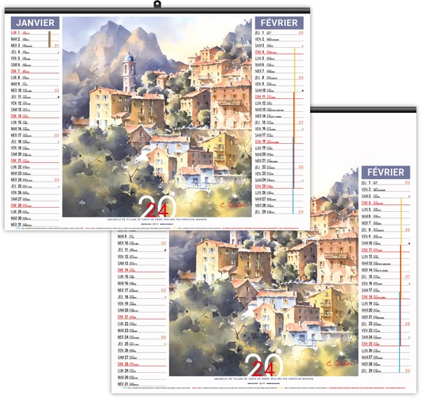 Calendrier illustré 2024 - éco villages perchés - 480 x 350 mm