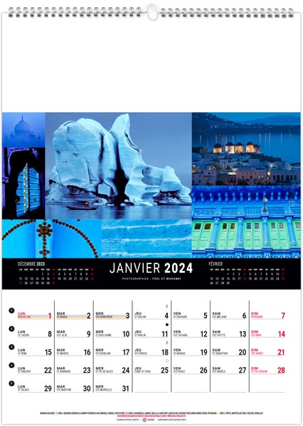 calendrier mural couleurs voyage - 240 x 330 mm