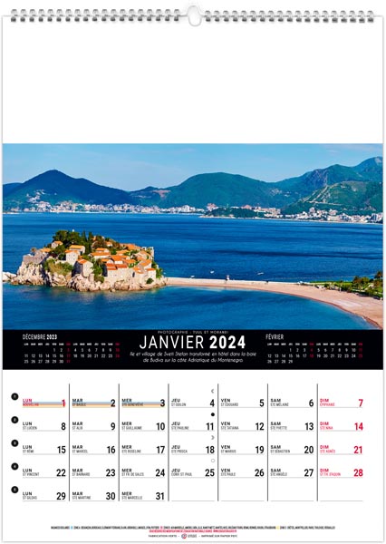 calendrier mural destinations - 240 x 330 mm