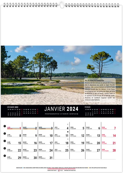 calendrier mural france panoramique - 240 x 330 mm