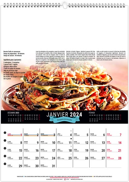 calendrier mural recettes gourmandes - 240 x 330 mm