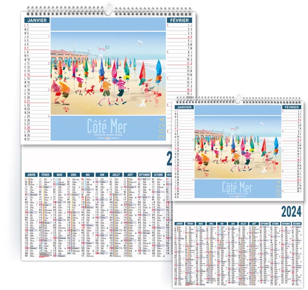 Calendrier personnalisable 2024 - 2 en 1 côté mer - 480 x 700 mm