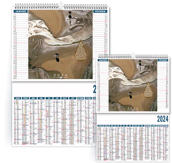 Calendrier personnalisable 2024 - 2 en 1 l'eau vue du ciel - 480 x 700 mm