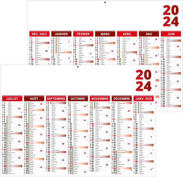 Calendrier bancaire personnalisable 2024 - florentin rouge - 270 x 208 mm