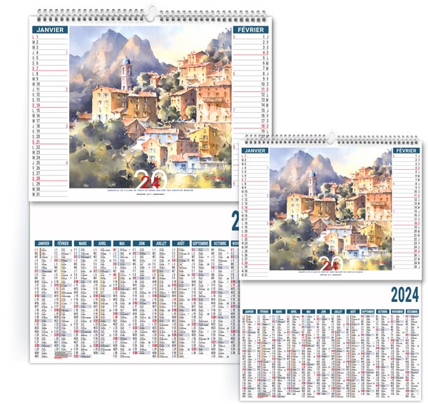 Calendrier personnalisé 2024 - 2 en 1 villages perchés - 330 x 470 mm