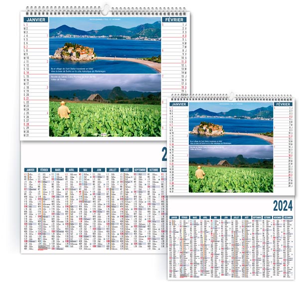 Calendrier personnalisé 2024 - 2 en 1 destinations - 480 x 700 mm