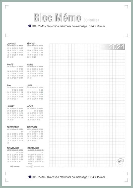 Calendrier Publicitaire Blocs Mensuels : Blom