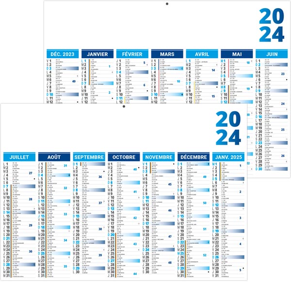 Calendrier bancaire personnalisé 2024 - florentin bleu - 270 x 208 mm