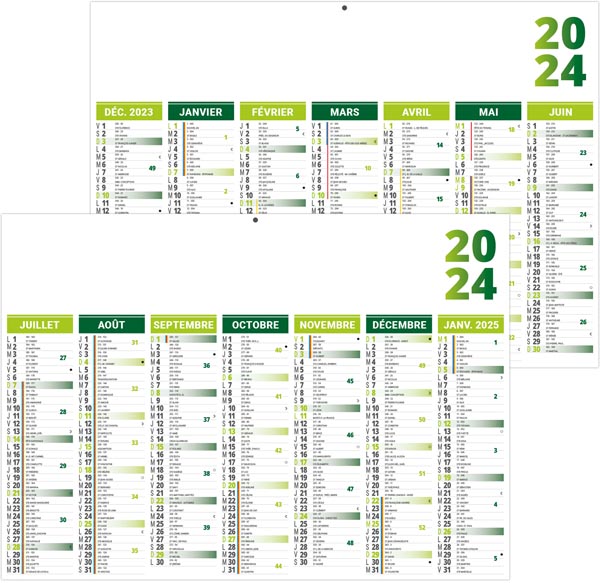 Calendrier bancaire personnalisé 2024 - florentin vert - 270 x 208 mm
