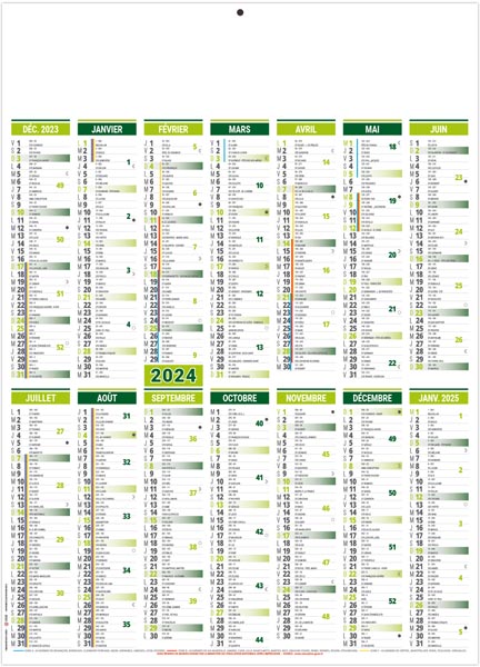 Calendrier bancaire personnalisé 2024 - marianne vert - 335 x 430 mm