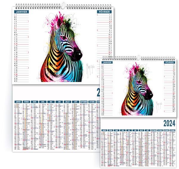 Calendrier publicitaire 2024 - 2 en 1 animals pop art - 330 x 470 mm