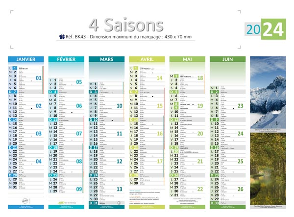 Calendrier publicitaire personnalisable à 100% A4 14 mois 2 faces