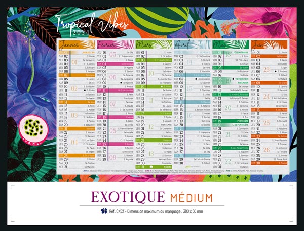 Calendrier publicitaire nature, Medium Exotique