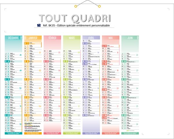 calendrier publicitaire quadri, 100 % personnalisé quadri