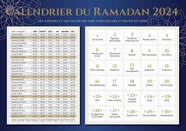 Calendrier Ramadan personnalisé -  France