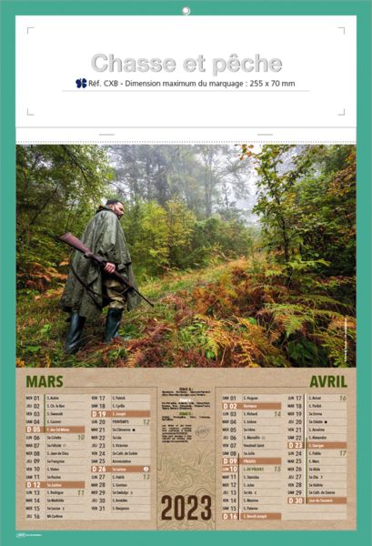 Calendriers publicitaires chasse pèche,Chasse et Pèche