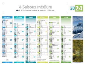 Calendrier bancaire publicitaire moyen 4 saisons, Medium Les 4 Saisons