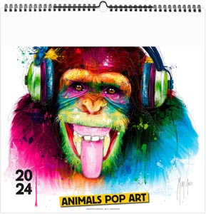 Calendrier illustré 2024 - animals pop'art - 330 x 330 mm 2