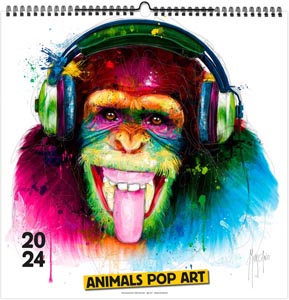 Calendrier illustré 2024 - animals pop'art - 330 x 330 mm