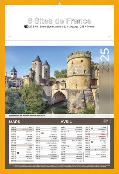Bloc calendrier publicitaire, Sites de France