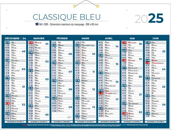 Calendrier bancaire, Classique Couleurs