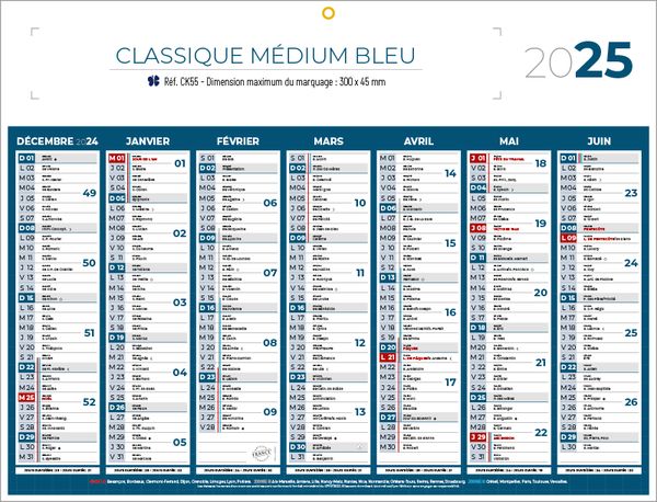 Calendrier bancaire publicitaire classique, Classique Medium